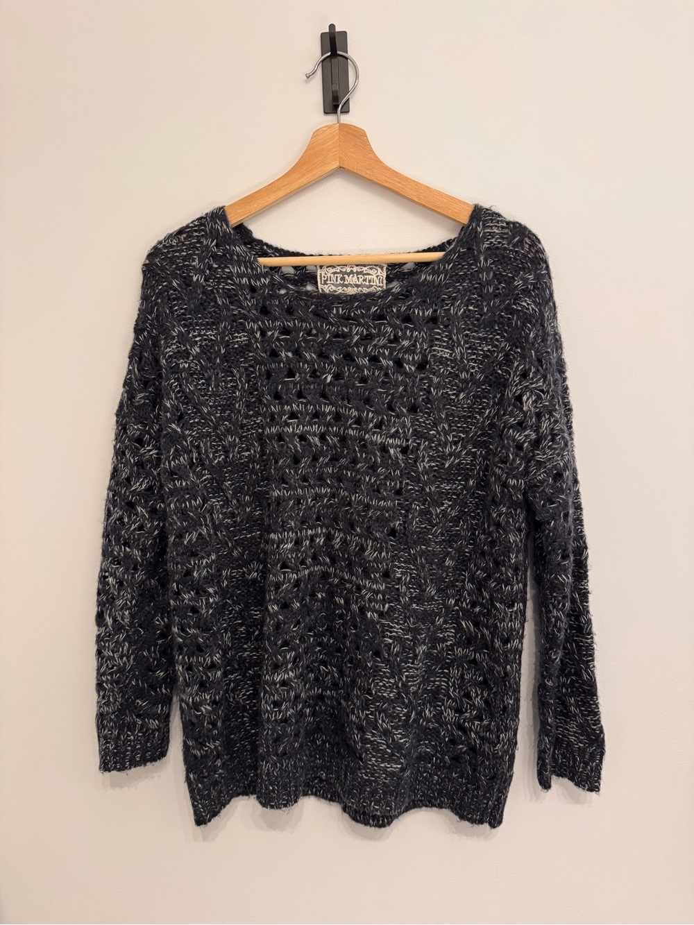 Pink Martini Chunky Cable Knit Sweater Grey charcoal & White Marled Knit XS